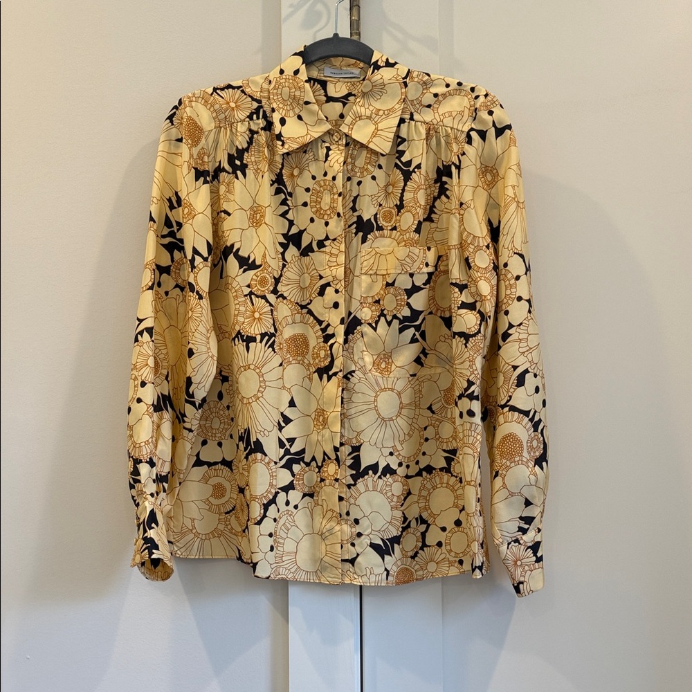 Rebecca Taylor Yellow and Black Floral Button-Up Blouse